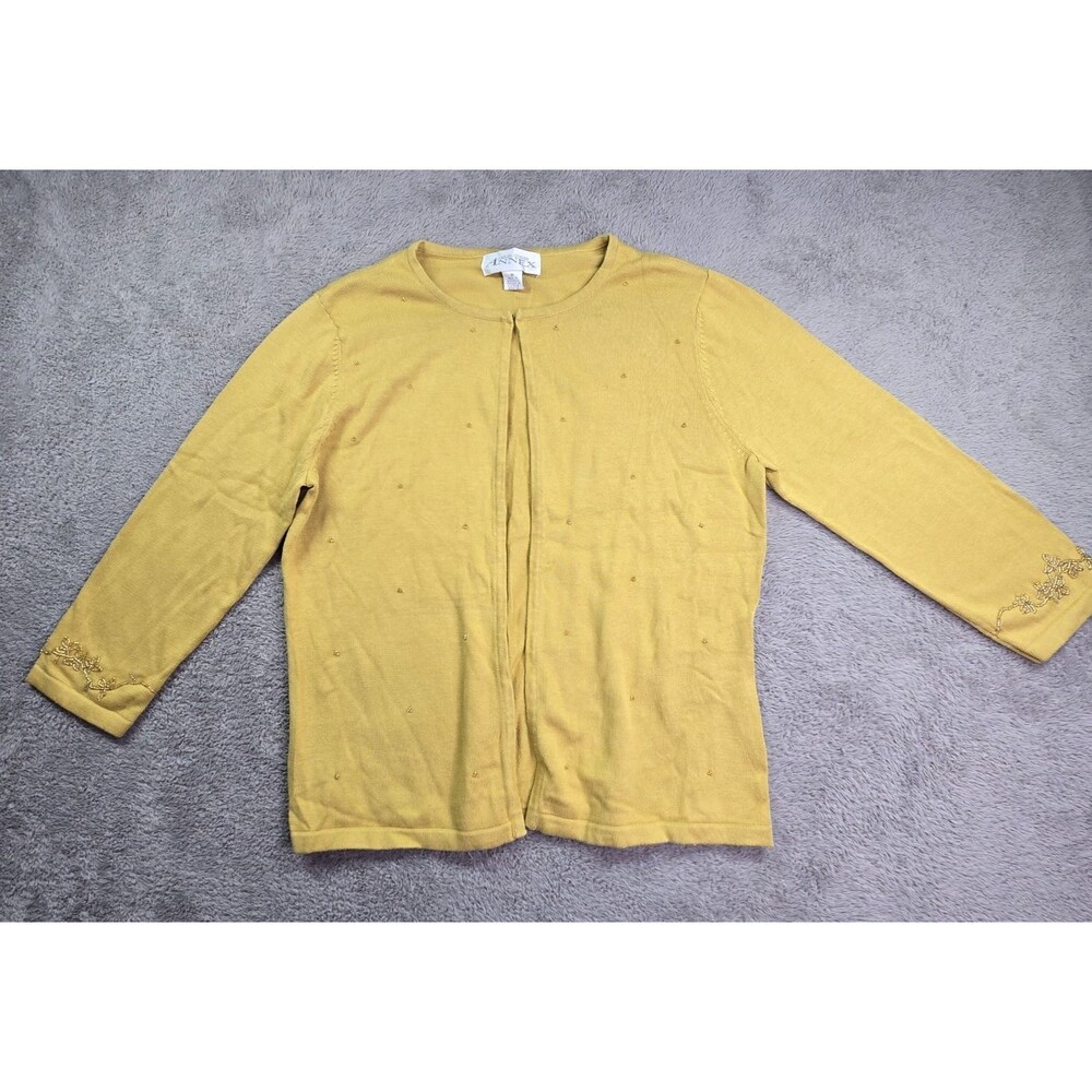 Casual Corner Annex Beaded Women's M Cardigan Sweater Acrylic Cotton Mustard